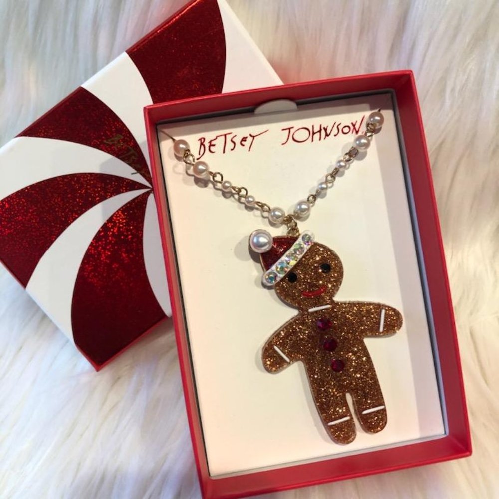 Betsey Johnson Gingerbread Man Pendant Long Necklace